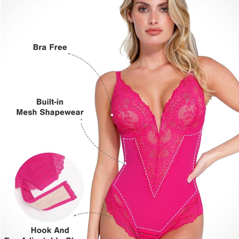 Shapewear Full Coverage Plunging Lace Slimming Bodysuit